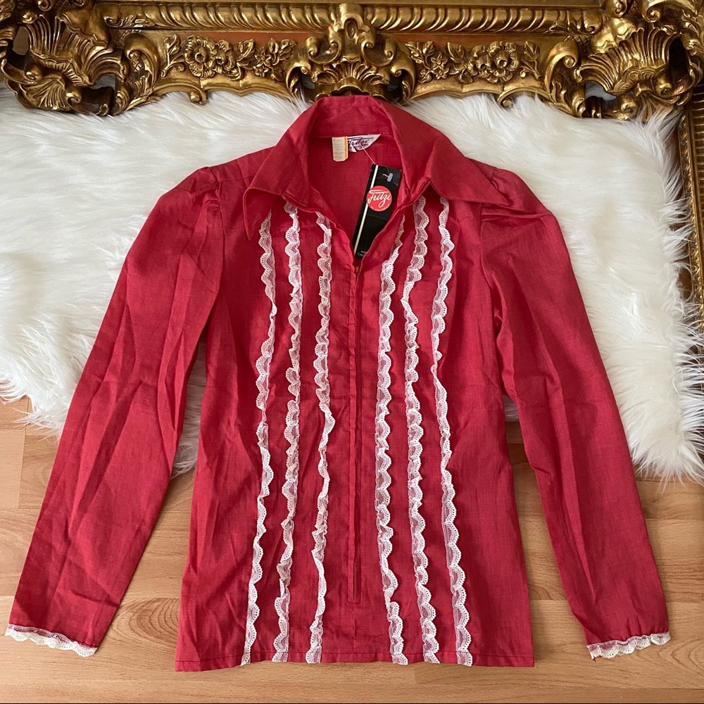Fritzi of California Vintage Zip Ruffle Trim Top